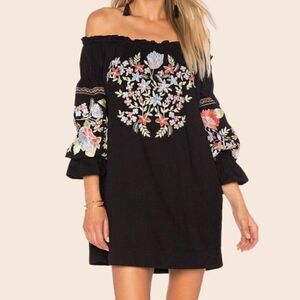 Free People Black Fleur Du‎ Jour Embroidered Mini Dress Size Extra Small